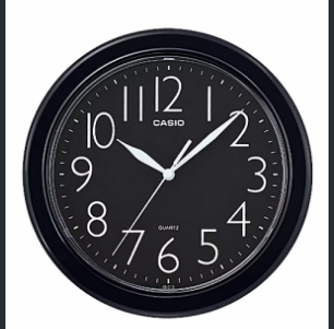 Casio Black Round Analog Wall Clock with Thick Bezel (Model: IQ-01S-1DF)