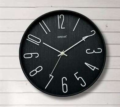 Oreva Modern Black Dial Wooden Texture Analog Wall Clock (Model: AQ-6207)