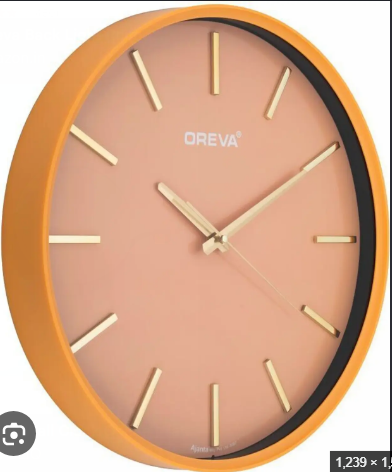 Oreva Minimalist Modern Peach Dial Orange Frame Wall Clock (Model: AQ-6407)