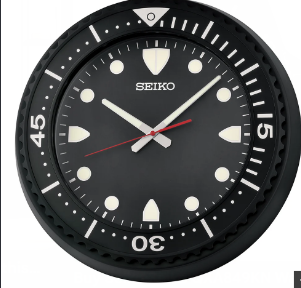 Seiko Diver's Watch Style Black Round Wall Clock (Model: QXA849K)