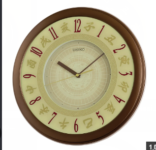 Seiko Celestial Classic Brown Round Wall Clock with Zodiac Characters (Model: QHA017BN)