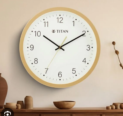 Titan Contemporary Round Beige Analog Wall Clock with Silent Sweep Technology (Model: W0056A)