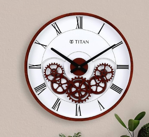 Titan Gears of Time Round Roman Numeral Wooden Finish Wall Clock (Model: W0032W)