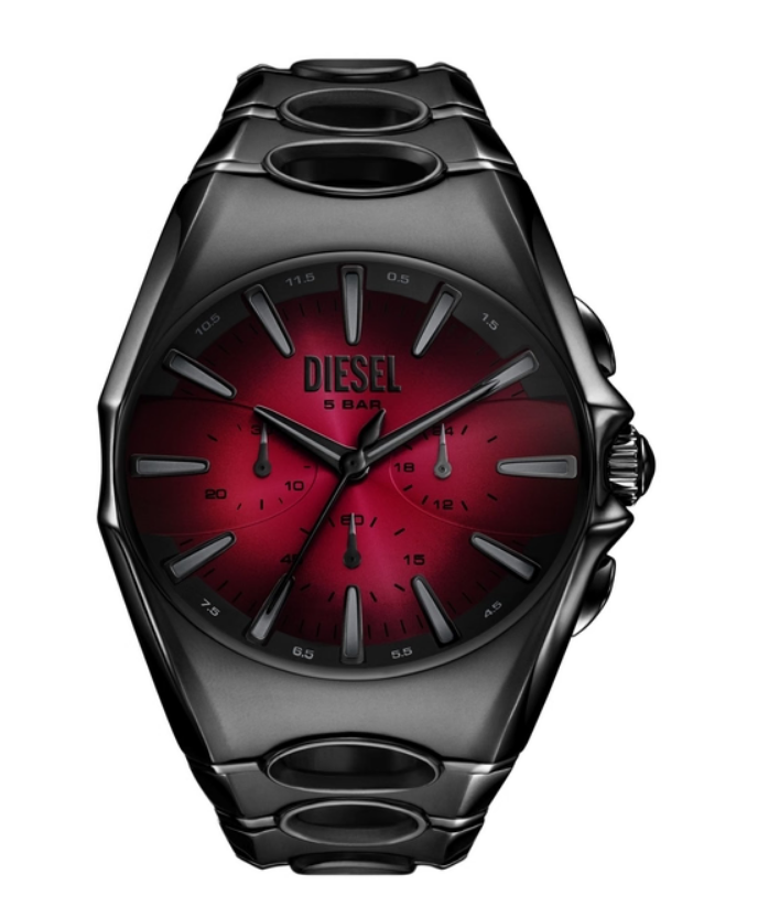 Diesel D-Curve Chronograph Red Dial Gunmetal Men's Watch (Model: DZ4696)
