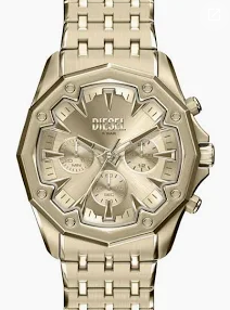 Diesel Spiked Chronograph Champagne Dial Gold-Tone Men's Watch (Model: DZ4653)