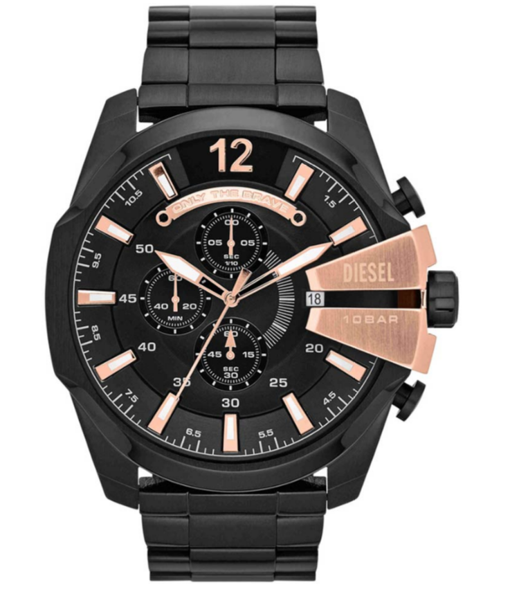 Diesel Mega Chief Chronograph Black Dial Rose Gold Accent Men's Watch (Model: DZ4309)