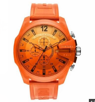 Diesel Mega Chief Chronograph Orange Dial Silicone Men's Watch (Model: DZ4535)