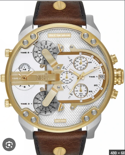 Diesel Mr. Daddy 2.0 Four-Time Zone White Dial Brown Leather Men's Watch (Model: DZ7483)