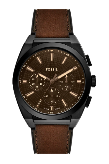 Fossil Everett Chronograph Brown Dial Brown Leather Men's Watch (Model: FS6108)