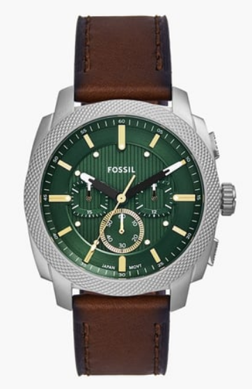 Fossil Machine Chronograph Green Dial Brown Leather Men's Watch (Model: FS5972)