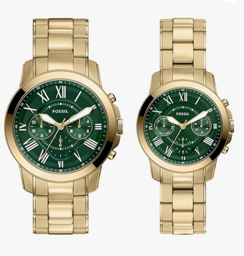 Fossil His and Hers Grant Chronograph Green Dial Watch Gift Set (Model: BQ2461SET)