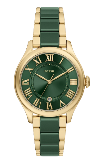 Fossil Gilmore Green Dial Gold Stainless Steel Women's Watch (Model: BQ3930)