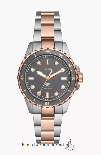 Fossil FB-01 Grey Dial Two-Tone Rose Gold Stainless Steel Women's Watch (Model: ES4747)