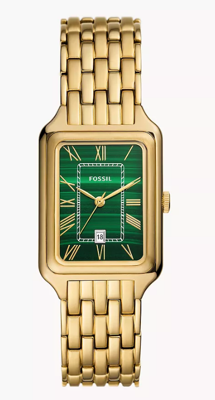 Fossil Raquel Malachite Dial Rectangular Gold Stainless Steel Women's Watch (Model: ES5303)