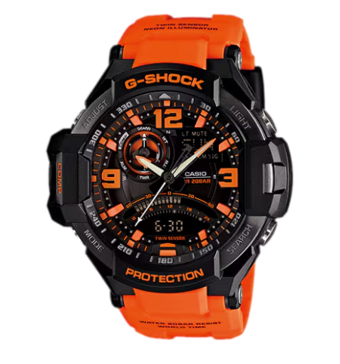 Casio G-Shock Gravitymaster Twin Sensor Orange Resin Strap Men's Watch (Model: GA-1000-4A)