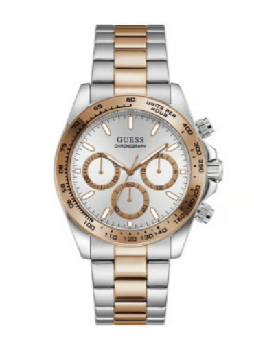 Guess Heavy Metal Silver and Rose Gold Stainless Steel Men's Watch (Model: GW0643G2)