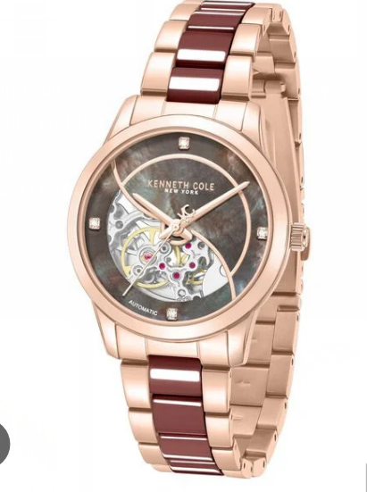 Kenneth Cole New York Automatic Mother of Pearl Dial Rose Gold Ceramic Strap Women's Watch (Model: KCWLA2123904)