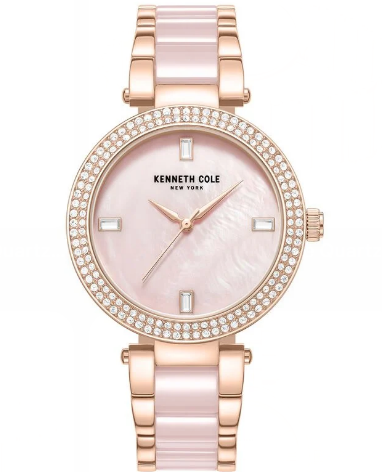 Kenneth Cole New York Classic Mother of Pearl Dial Rose Gold & Pink Ceramic Strap Women's Watch (Model: KCWLG2236302)