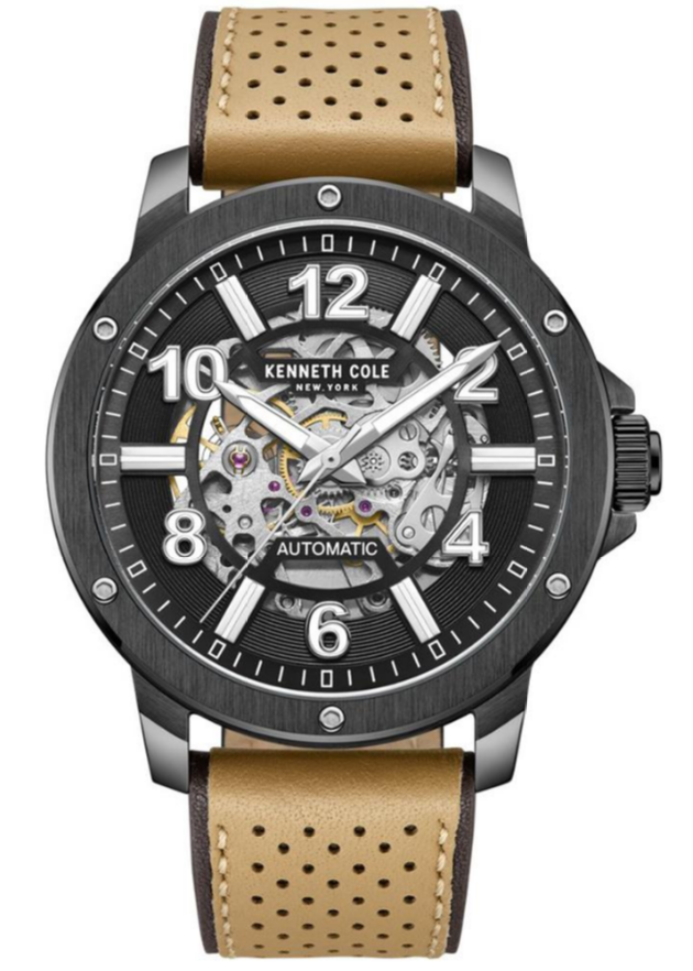 Kenneth Cole New York Automatic Skeleton Black Dial Tan Leather Men's Watch (Model: KCWGE2104101)