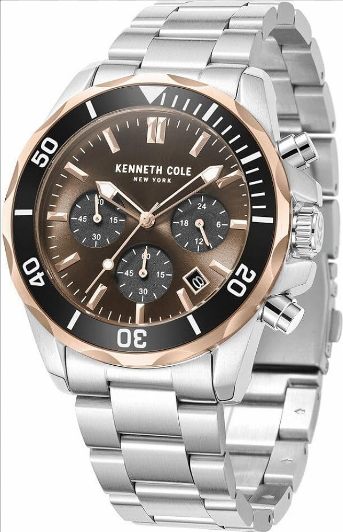 Kenneth Cole New York Chronograph Brown Dial Stainless Steel Men's Watch (Model: KCWGF2218001)