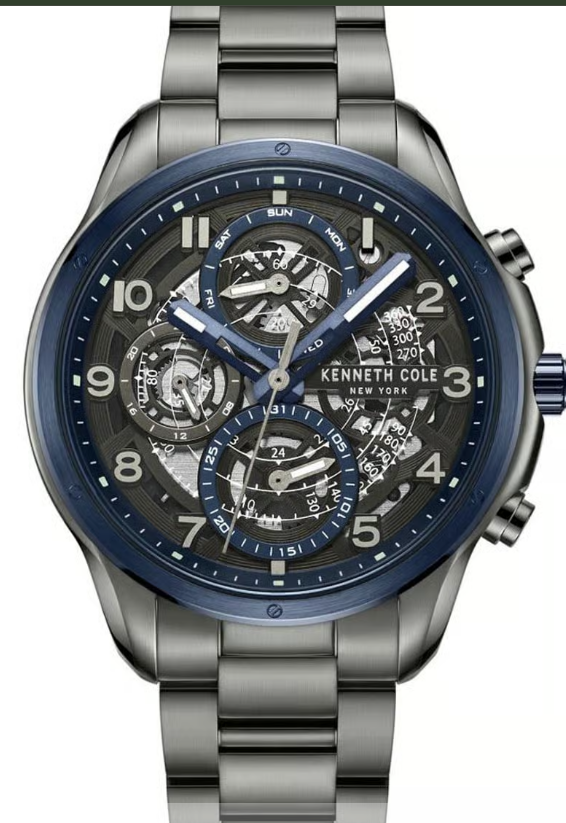 Kenneth Cole New York Automatic Multi-Function Skeleton Grey Stainless Steel Men's Watch (Model: KCWGE0013105)