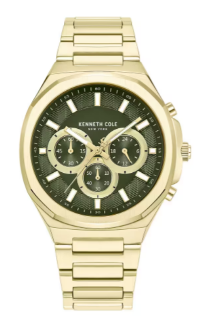 Kenneth Cole New York Chronograph Green Dial Gold Stainless Steel Men's Watch (Model: KCWGF2218903)