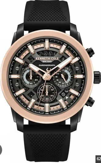 Kenneth Cole New York Chronograph Skeleton Black Dial Rose Gold & Silicone Men's Watch (Model: KCWGF2104202)