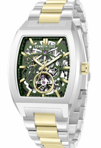 Kenneth Cole New York Automatic Tonneau Skeleton Green Dial Two-Tone Men's Watch (Model: KCWGE2235204)