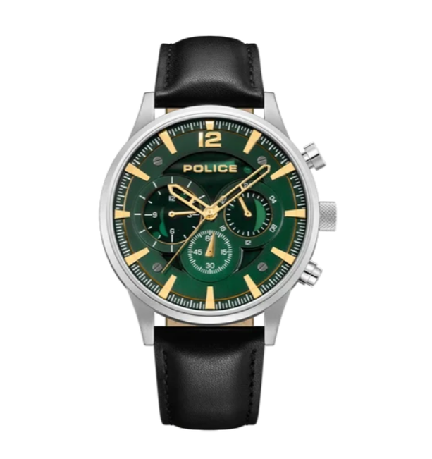 Police Driver II Green Dial Black Leather Men's Watch (Model: PEWGF0040201)