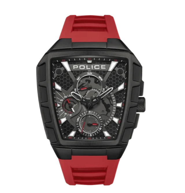 Police Tough Gear Black Dial Red Silicone Men's Watch (Model: PEWGQ0056803)