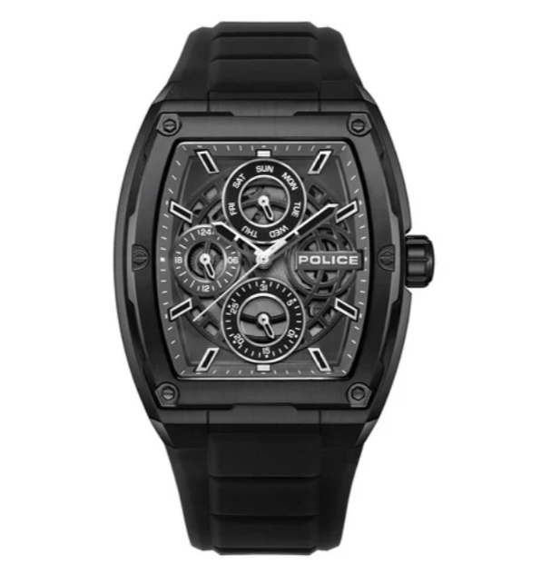Police Creed Black Multifunction Leather Strap Men's Watch (Model: PEWJQ0004540)