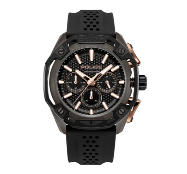 Police Centurian Black Dial Black Rubber Men's Watch (Model: PEWGQ0093201)