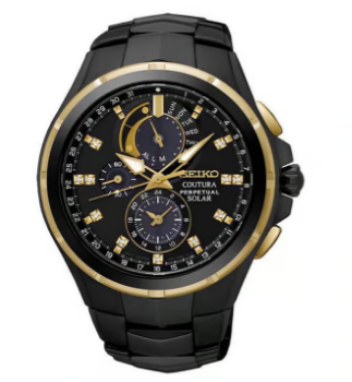 Seiko Coutura Perpetual Solar Black and Gold Men's Watch (Model: SSC573P1)