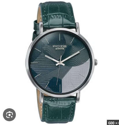 Sonata Poze Quartz Analog Green Dial Leather Strap Men's Watch (Model: SP70012SL03)
