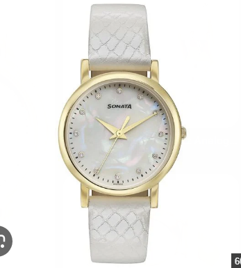 Sonata Glam Gold Quartz Analog Off-White Dial Leather Strap Women's Watch (Model: SP8124YL01)