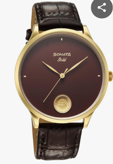 Sonata Gold Quartz Analog Maroon Dial with 22 Karat Gold Coin Men's Watch (Model: SP70020YL01)