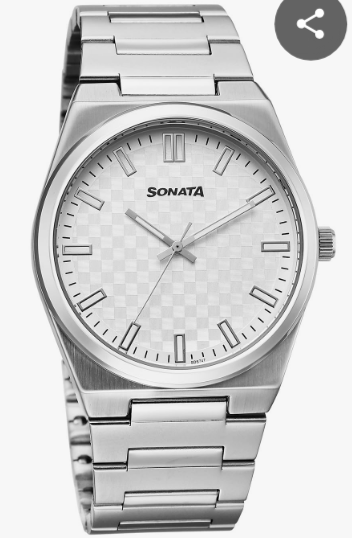 Sonata Festive Quartz Analog Silver Checkered Dial Stainless Steel Men's Watch (Model: SP70034SM01)