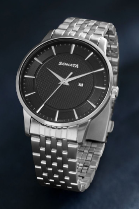 Sonata Essentials Quartz Analog Black Dial Stainless Steel Men's Watch (Model: SP77084SM02)