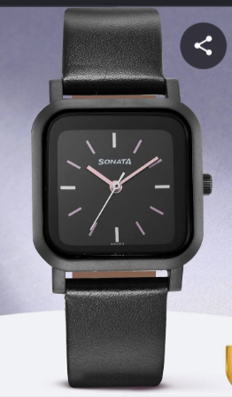 Sonata Pop Quartz Analog Square Black Dial Leather Strap Women's Watch (Model: SP87037PL05)