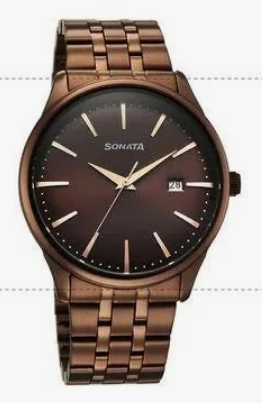Sonata Sleek Quartz Analog Brown Dial Stainless Steel Men's Watch (Model: SP77166QM01)