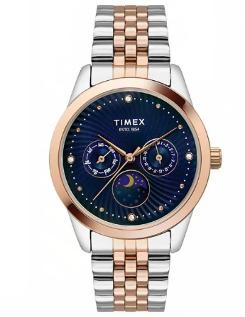 Timex Fashion Multifunction Pink Dial Silver Stainless Steel Women's Watch (Model: TW000X214)