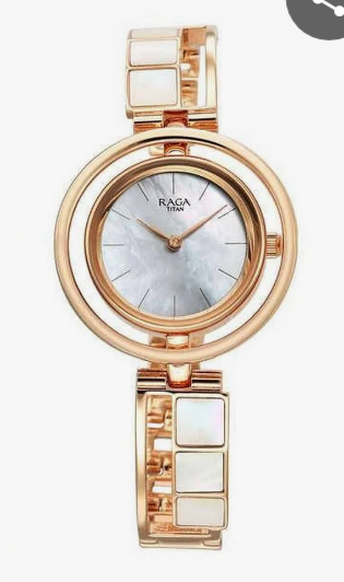 Titan Raga Power Pearls Mother of Pearl Dial Floating Pearl Rose Gold Watch (Model: NL95040WM01)