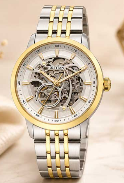 Titan Phoenix Automatic Skeleton Two-Tone Stainless Steel Men's Watch (Model: NR1804KM01)