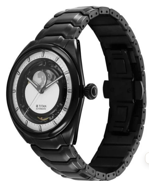 Titan Stellar Automatic Floating Moon Phase Black Stainless Steel Men's Watch (Model: NR1830NM01)