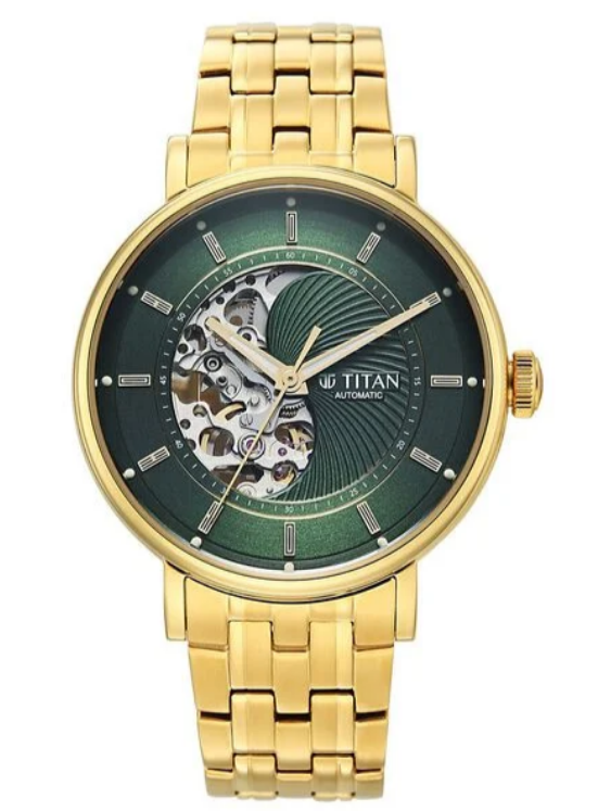 Titan Yin Yang Skeletal Automatic Green Dial Gold Stainless Steel Men's Watch (Model: NR1805YM04)