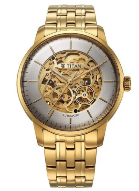 Titan Golden Heart Skeletal Silver & Gold Multi-Color Dial Men's Watch (Model: NR1695YM01)