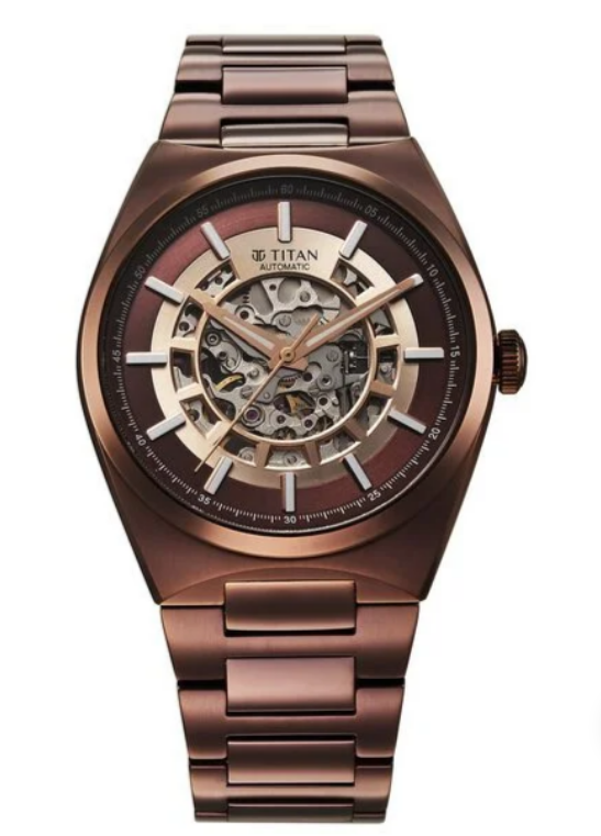Titan Nexus Automatic Skeleton Brown Dial Stainless Steel Men's Watch (Model: NR1825QM01)