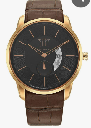 Titan Edge Mechanical Semi-Skeleton Black Dial Brown Leather Men's Watch (Model: NR1811WL01)